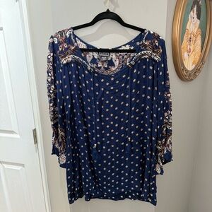 Angie Blue Paisley & Floral Print Tunic-Sm